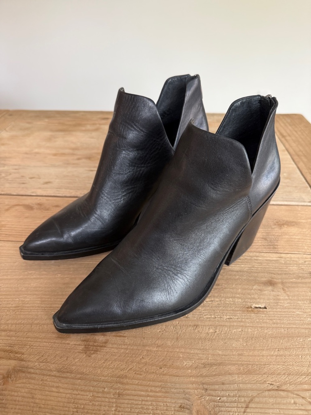 Vince Camuto Black Leather Pointed Ankle Boots